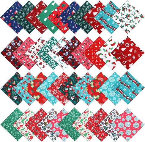 Preboun 100 Pcs 5 x 5 Inches Christmas Fabric Square Quilting Fabric Squares Bundle Sewing 25 Different Christmas Patterns Precut Polyester Patchwork for DIY Christmas Sewing Crafting Supplies in Saudi Arabia
