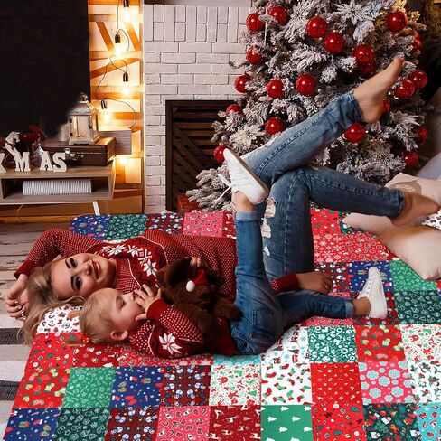 Preboun 100 Pcs 5 x 5 Inches Christmas Fabric Square Quilting Fabric Squares Bundle Sewing 25 Different Christmas Patterns Precut Polyester Patchwork for DIY Christmas Sewing Crafting Supplies in Saudi Arabia