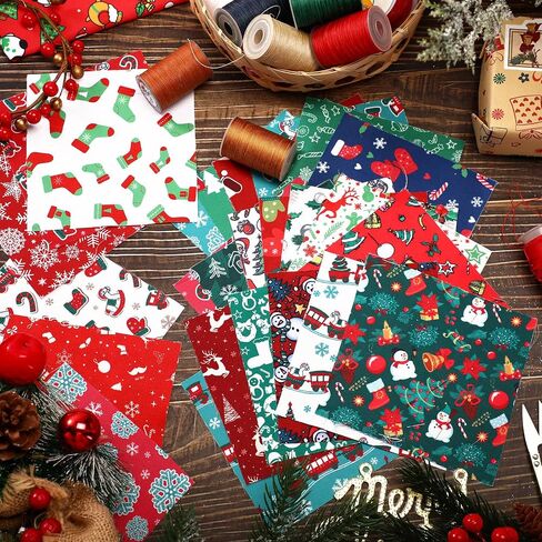 Preboun 100 Pcs 5 x 5 Inches Christmas Fabric Square Quilting Fabric Squares Bundle Sewing 25 Different Christmas Patterns Precut Polyester Patchwork for DIY Christmas Sewing Crafting Supplies in Saudi Arabia
