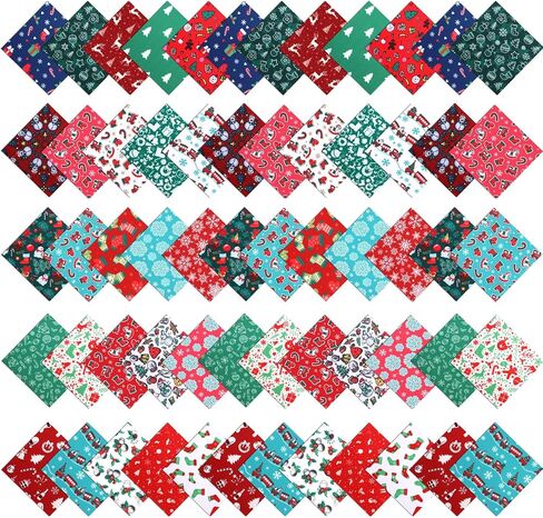 Preboun 100 Pcs 5 x 5 Inches Christmas Fabric Square Quilting Fabric Squares Bundle Sewing 25 Different Christmas Patterns Precut Polyester Patchwork for DIY Christmas Sewing Crafting Supplies in Saudi Arabia
