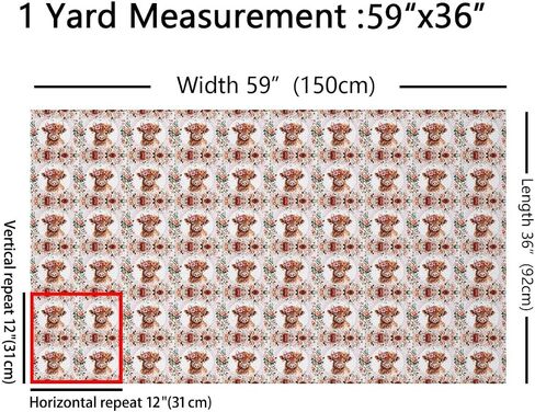 Feelyou Cute Highland Cow Fabric by The Yard 1 Yard Cartoon Animal Decorative Waterproof Outdoor Fabric Flower Floral Print Upholstery Fabric for Chairs Farm Zoo Garden Theme DIY Reupholstery Fabric in Kuwait