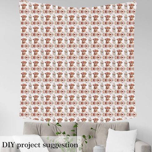 Feelyou Cute Highland Cow Fabric by The Yard 1 Yard Cartoon Animal Decorative Waterproof Outdoor Fabric Flower Floral Print Upholstery Fabric for Chairs Farm Zoo Garden Theme DIY Reupholstery Fabric in Kuwait