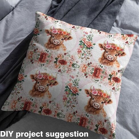 Feelyou Cute Highland Cow Fabric by The Yard 1 Yard Cartoon Animal Decorative Waterproof Outdoor Fabric Flower Floral Print Upholstery Fabric for Chairs Farm Zoo Garden Theme DIY Reupholstery Fabric in Kuwait