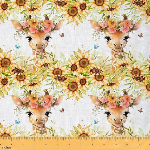 Feelyou Cute Highland Cow Fabric by The Yard 1 Yard Cartoon Animal Decorative Waterproof Outdoor Fabric Flower Floral Print Upholstery Fabric for Chairs Farm Zoo Garden Theme DIY Reupholstery Fabric in Kuwait