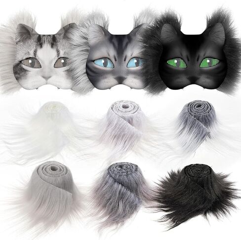 Seenelling 6 Pcs 1.97" x 39.37" Faux Fur Strips for Therian Mask Fluffy Fuzzy Fabric Craft Fur for Therian Gear Furry Mask DIY Material (Classic Color) in Kuwait