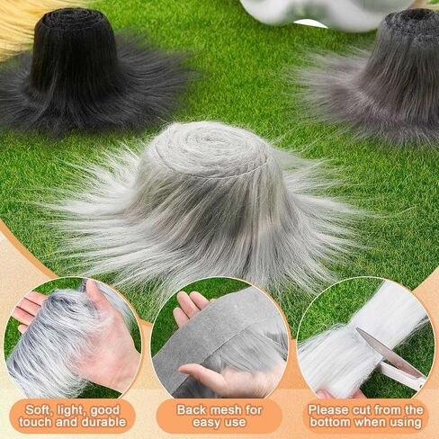 Seenelling 6 Pcs 1.97" x 39.37" Faux Fur Strips for Therian Mask Fluffy Fuzzy Fabric Craft Fur for Therian Gear Furry Mask DIY Material (Classic Color) in Kuwait
