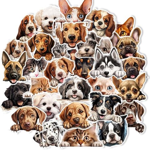 100PCS Pet Stickers for Water Bottle Laptop, Cute Cats and Dogs Vinyl Decals, Waterproof Sticker Pack for Kids Teens Adults Use on Phone Case Scrapbook in Saudi Arabia