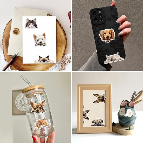 100PCS Pet Stickers for Water Bottle Laptop, Cute Cats and Dogs Vinyl Decals, Waterproof Sticker Pack for Kids Teens Adults Use on Phone Case Scrapbook in Saudi Arabia
