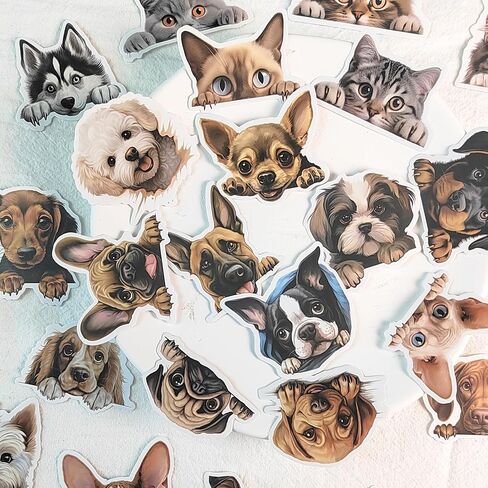 100PCS Pet Stickers for Water Bottle Laptop, Cute Cats and Dogs Vinyl Decals, Waterproof Sticker Pack for Kids Teens Adults Use on Phone Case Scrapbook in Saudi Arabia