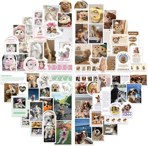 100PCS Pet Stickers for Water Bottle Laptop, Cute Cats and Dogs Vinyl Decals, Waterproof Sticker Pack for Kids Teens Adults Use on Phone Case Scrapbook in Saudi Arabia