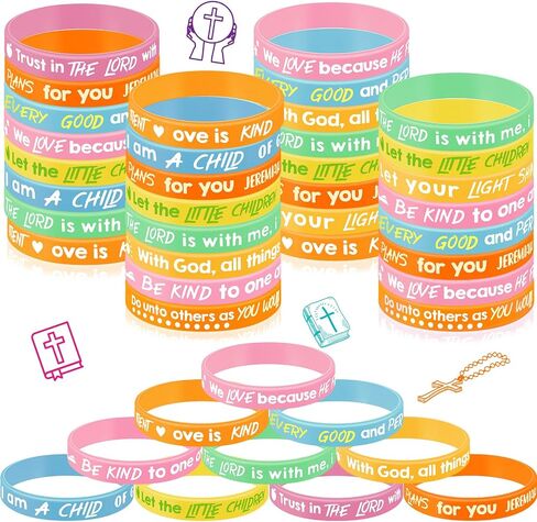 Gueevin 60 PCS Bible Verse Bracelets for Kids Christian Bracelets Bracelets يسوع معصمه Dedivation Devilital Moving Gifts Scholar Scholar Scholar (Classic Color) in Kuwait