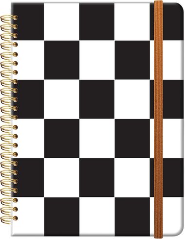 Ruled Spiral Writing Notebook,A5 Hardcover Lined College Journal for Women Lady,Fashion Puppy Watercolor Strong Twin-Wire Binding with Premium Paper,8.4" X 6",Perfect for School,Office,Home Gifts(Black White Checker) in Kuwait