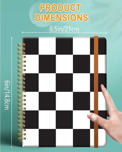 Ruled Spiral Writing Notebook,A5 Hardcover Lined College Journal for Women Lady,Fashion Puppy Watercolor Strong Twin-Wire Binding with Premium Paper,8.4" X 6",Perfect for School,Office,Home Gifts(Black White Checker) in Kuwait