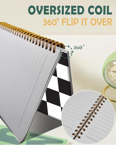 Ruled Spiral Writing Notebook,A5 Hardcover Lined College Journal for Women Lady,Fashion Puppy Watercolor Strong Twin-Wire Binding with Premium Paper,8.4" X 6",Perfect for School,Office,Home Gifts(Black White Checker) in Kuwait