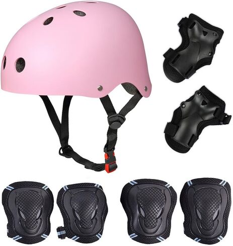 Skateboard/Skate Protection Pads Set with Helmet-SymbolLife Helmet with 6pcs Elbow Knee Wrist Pads for Kids Youths BMX/Cycling/Rollerblading for Head M (20.5-22.4 inch) Black in Kuwait