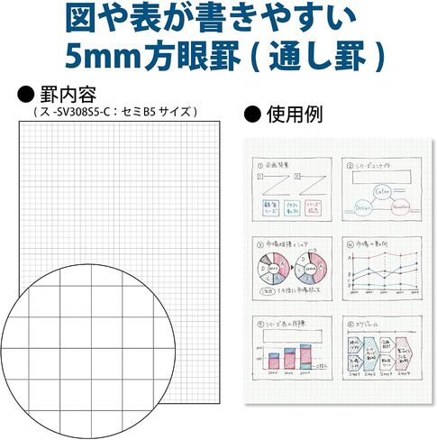 Kokuyo Spiral Graph Notebook, 8.3'' x 5.8'' Business Journal A5 Soft Ring Notebooks with 5mm Grid Ruled, 80 Perforated Sheets, Sliver 1 Subject Notebook, Note Take for Work. Japan Import(SU-SV338S5-C) in Saudi Arabia