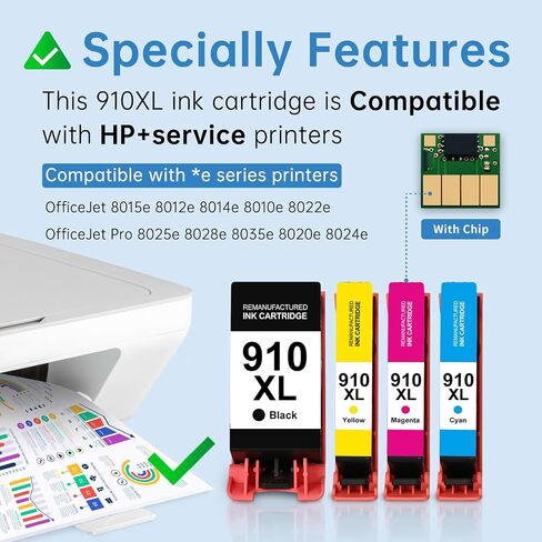LEMERO 910XL Ink Cartridges Combo Pack Replacement for HP 910 910XL Ink Work for HP OfficeJet 8012e 8014e 8015e 8010e 8022e OfficeJet Pro 8025e 8020e 8028e 8034e 8035e 8020, 4-Pack in Saudi Arabia
