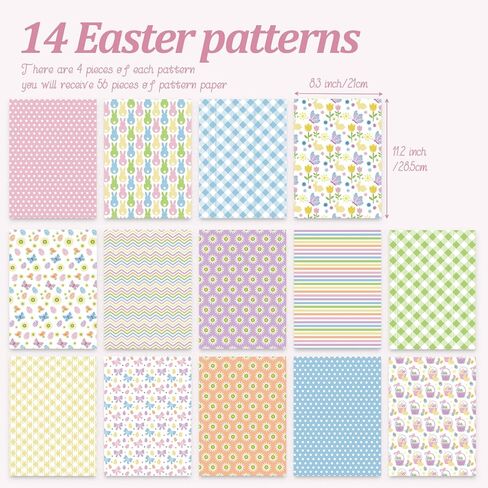 56 ورقة ربيع عيد الفصح حزمة الورق - 14 تصميمات A4 SCIST SCRAPBOOK Premium Perperty Preportive jouleter 8.5 "X11" ورقة حرفية ل DIY عيد الفصح in Kuwait