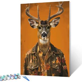 Tucocoo Suit Animal Paint by Number for Adults Beginner Students Deer,Art Ideal Gift Choice for Mother's Day, DIY Acrylic Painting Kit for Home Decor Canvas Without Frame -16x20inch, Deer in Suit