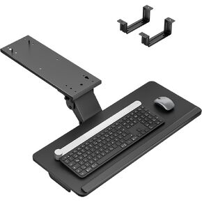 Keyboard Tray Under Desk with Storage Drawer, Height Adjustable Keyboard Tray Slide Out Swivel Tilt, Ergonomic Under Desk Mount Keyboard & Mouse Holder for Gaming Home Office, 25x11'', Black