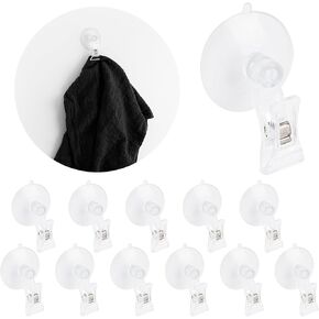 Framendino, 12 Pack Clear Suction Cup Clip Round Clamp Holder Display Business Cards Stand for Home Office