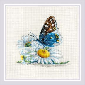 RIOLIS - Fragile Beauty 2220, Floral Cross Stitch Kits 6"x 6", Cross Stitch Kits for Beginners & Advanced, Crossstitching Kits Adult, Counted Stitching Kits, Butterfly Embroidery Kit