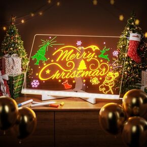 Dry Erase Board with Light, 12"X8" 7-Color Neon Glow Memo ，LED Light-Up Message Note Board with Stand as Night Light for Room/Store/Office/Festival/Gift, Touch Control, 7 Color Mark Pen