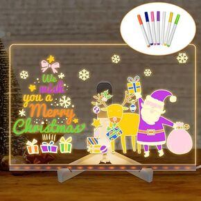 لوحة محو جافة مع الضوء ، 12 "× 8" 7 ألوان Neon Glow Memo ， لوحة رسالة LED LED مع موقف ليلي للضوء للغرفة/المتجر/المكتب/الهدية ، التحكم في اللمس ، 7 ألوان بقلم.