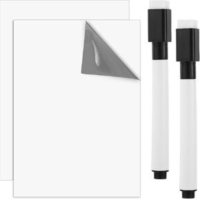 2 Pack Dry Erase Board Sticker 17.7x8.3in Refrigerator Whiteboard Sheet Peel Stick Wallpaper Smooth Flexible Small Blank Notepad with 2 Markers for Home Wall Desk Door Locker