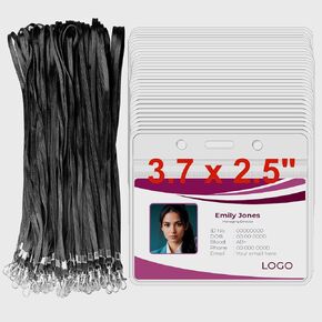 Bulk Extra Thick ID Badge Holders with Lanyards,10 Set Clear Horizontal Name Badge Holder for Name/Tags/Badge/ID Card/id Badges Pouch with Black Lanyards for Business,Conference,Students