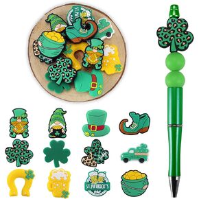 12pcs St. Patrick's Day Silicone Focal Beads,Silicone Beads for Keychain Making Silicone Beads for Pens Shape Silicone Sunflower Beads for Bracelet Necklace Crafts (St. Patrick's Day)