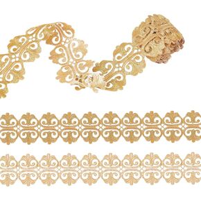 FINGERINSPIRE 2.2 Yard 70mm Floral Embroidery Iron on Metallic Flower Lace Iron on/Sew on Gold Metallic Lace Trim Polyester Hollowed Ribbon Trim for DIY Crafts Bridal Costume Decor Accessories