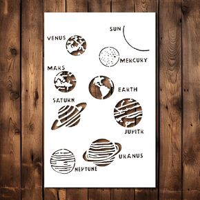Solar System Planets Stencil Template - Reusable Outer Space Planets Sun Moon Earth Mars Stencils for Painting on Wood, Glass, Wall Rock, Walls, Canvas, Glassware, Airbrushing, Crafts (7x9)
