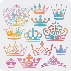 MAYJOYDIY 13 Styles Crown Stencil Queens Princess Crown Stencils for Painting 11.8×11.8inch Reusable King Crown Template for DIY Gift Birthday Parties Decorations Crafts Scrapbooking Album Paper Card