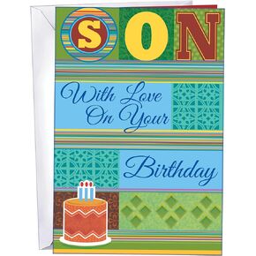 Chuck's Card-O-Rama - Son Birthday Card - Made in USA - Large Card OPENS to 10" x 7.75" - With Love Son On Your Birthday - 95576