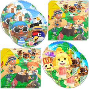 40Pack Animal-Crossing Birthday Party Supplies include 20 plates, 20 napkins for Animal-Crossing Party Decoration