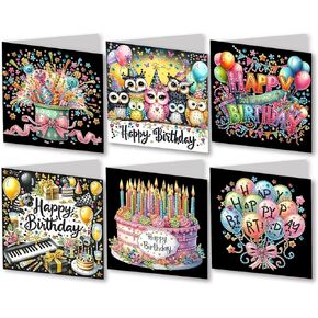 6Pcs DIY Folding Greeting Card Easter Diamond Art Painting Creative Design Foldable Thank You Cards Blessing Greeting Card Set for Birthday Festival Crafts Gift-Bunny Easter Eggs01