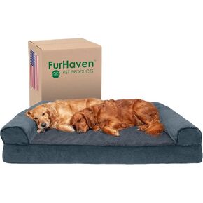 Furhaven Orthopedic Dog Bed for Large Dogs w/ Removable Bolsters & Washable Cover, For Dogs Up to 125 lbs - Sherpa & Chenille Sofa - Orion Blue, Jumbo Plus/XXL