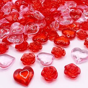 200Pcs Acrylic Heart Ornaments Rose Flower Vase Filler Decorations, Love Hearts Table Decoration Vase Fillers for Valentines Decor Wedding Anniversary Party