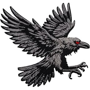Soaring Raven Patch – 3.75 inches, Cool Raven Goth Patches – Embroidered Iron On/Sew On Gothic Crow Patches for Jackets