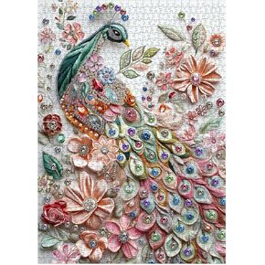 Beautiful Jewellery Peacock Puzzles for Adults 1000 Pieces, Colorful Flower Bird Jigsaw Puzzles, Impossible Challenging Puzzle for Adults