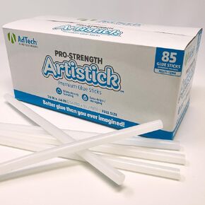 AdTech Stringless Premiere 50ct Hot Glue Sticks-10 Inch Hot Glue Sticks Full Size, White 50 Piece