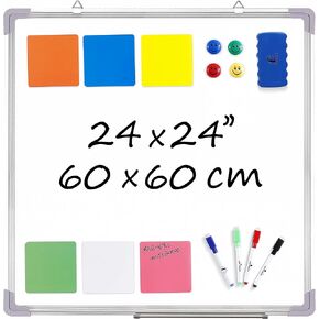 Whiteboard Set - Dry Erase Board 24 x 24 in with 1 Magnetic Eraser, 4 Dry Wipe Markers, 4 Magnets and 6 Magnetic Labels - Wall Hanging Reminder Kanban White Board for Home and Office (24x24 inch)