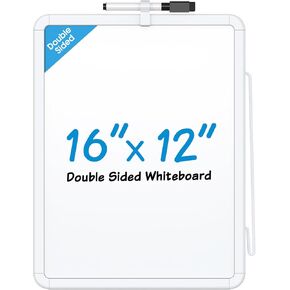 MaxGear Small White Board for Wall, 16"x 12" Double-Sided Magnetic Hanging Dry Erase Board with a Black Marker, Portable Whiteboard for Planning, Drawing, Memo, to Do List, Grey Frame