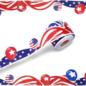 4th of July Bulletin Board Border 65.6 ft Independence Day Classroom Blackboard Decoration for School/Office/Party