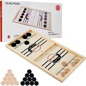Fast Sling Puck Game - Fast Action Foosball Table Super Winner Wooden Air Hockey Board Game - Desktop Battle Slingshot Game - Fun for Family Game or Party with Friends