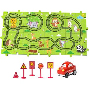 TEMI 64 Pieces Puzzle Race Tracks Car Set Toys for Kids Ages 3-5 - Toddler Toys Gifts for 3 4 5 Year Old Boys, Puzzle Tracks Car Toys for Boys Ages 3-5 4-6, 3 4 5 6 Year Old Boys Birthday Gifts