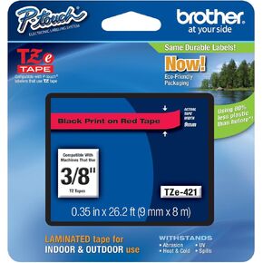 Genuine Brother 3/8" (9mm) Black on Red TZe P-Touch Tape for Brother PT-1180, PT1180 Label Maker