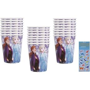 Unique Frozen Elsa Anna Birthday Party Supplies Bundle Pack includes 24 Party Paper Cups and 1 Dinosaur Sticker Sheet