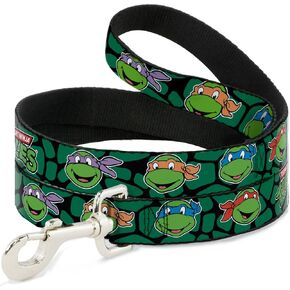 Dog Leash TMNT Teenage Mutant Ninja Turtles Faces Green Turtle Shell 6 Feet Long 0.5 Inch Wide